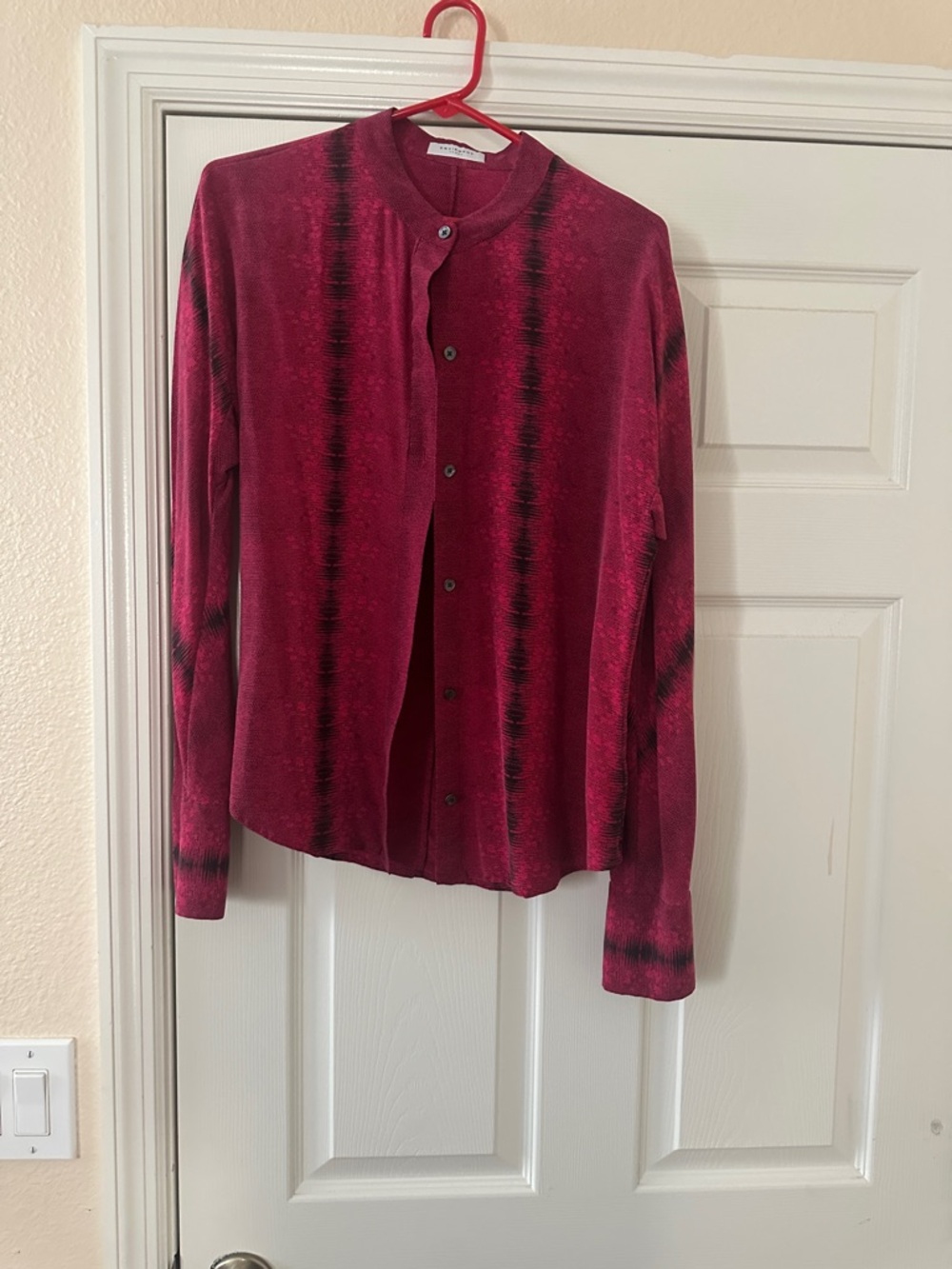 Equipment Pink and Black Button-Front Long Sleeve Blouse